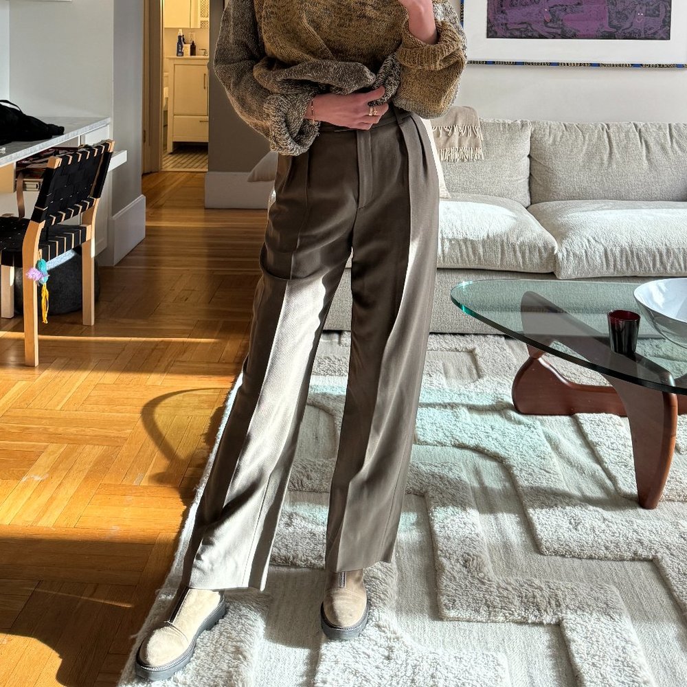 The Row Rand pleated trousers (Size 4), Silk and Cotton, Brown